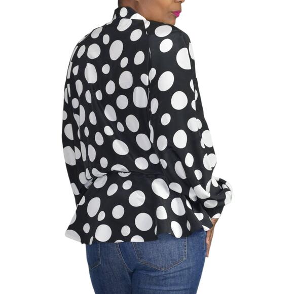 Vintage Lilli Ann Blouse Black White Peplum Oversized Top 70s Polka Dot Medium - Picture 2 of 14